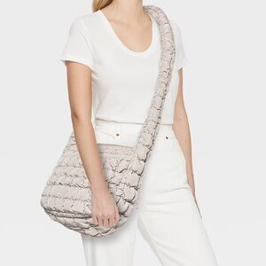 Puffer Crossbody Handbag - Wild Fable Taupe: Softside Woven Bag, Single Strap,